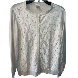 Blair Cardigan Sweater Womens S Cream Floral Lace Overlay Button Up Romantic